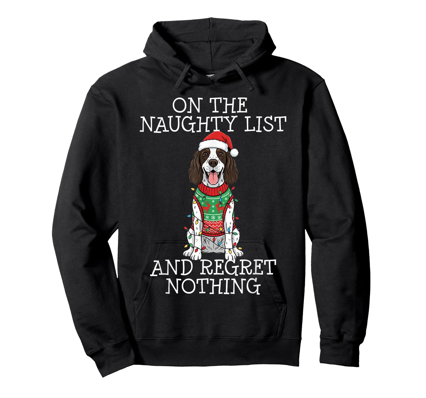 Funny Christmas English Springer Spaniel Naughty List T-Shirt