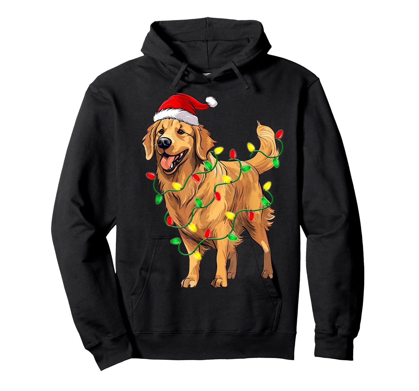 Golden Retriever Christmas Santa Hat Tree Lights Pajama T-Shirt