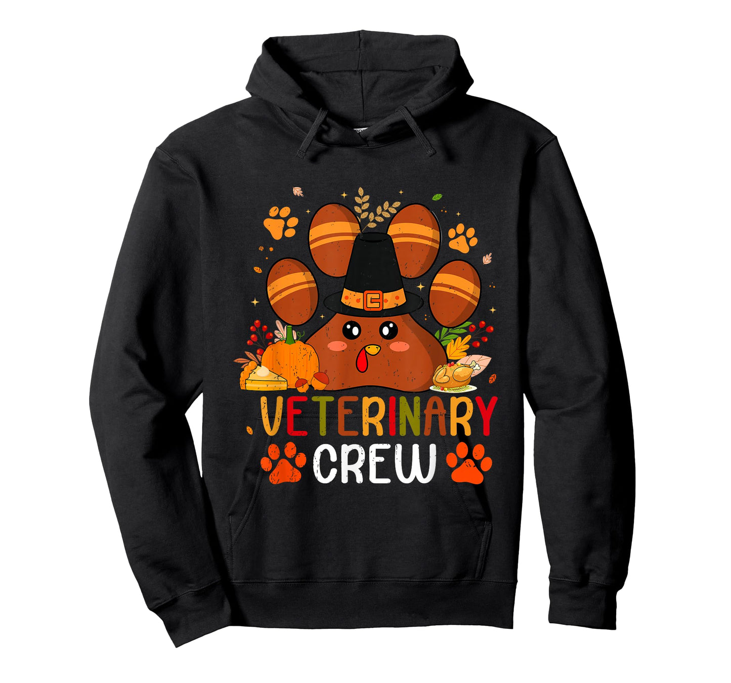 Veterinary Crew Vet Tech Dog Cat Paw Turkey Thanksgiving T-Shirt