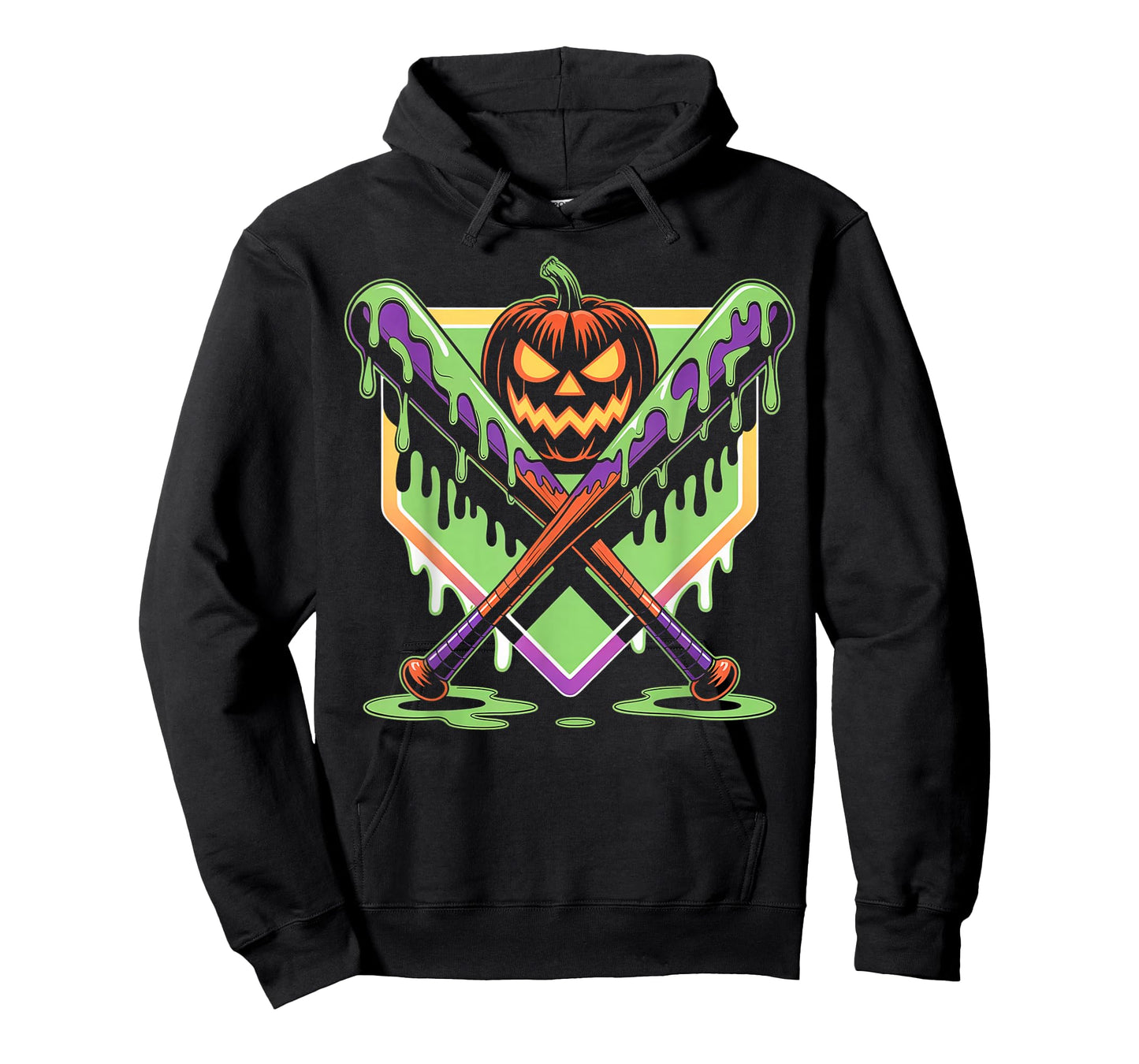 Halloween Pumpkin Baseball Crossed Bats Dripping Horror T-Shirt