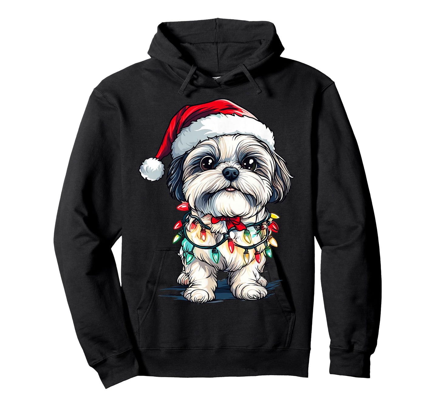 Shih Tzu Santa Christmas Tree Lights Xmas Dog Lover Pajama T-Shirt