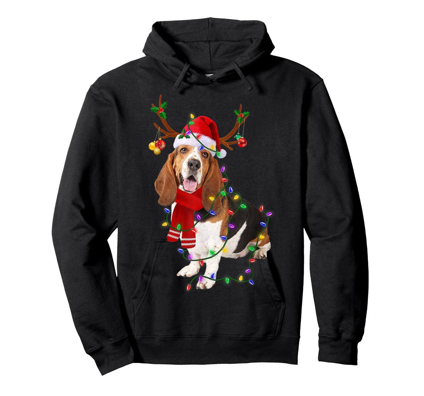 Funny Basset Hound Dog Tree Christmas Lights Xmas Pajama Men Women Kids T-Shirt
