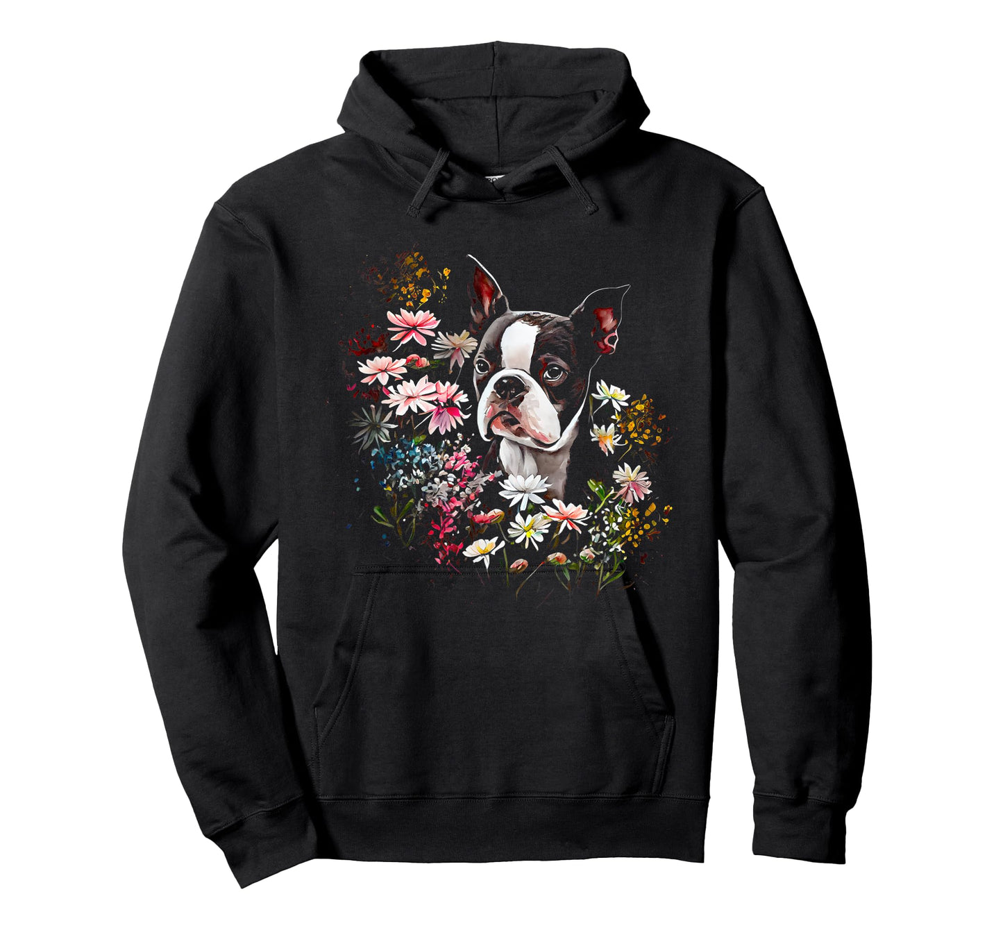 Watercolor Boston Terrier with flowers - Bostie T-Shirt