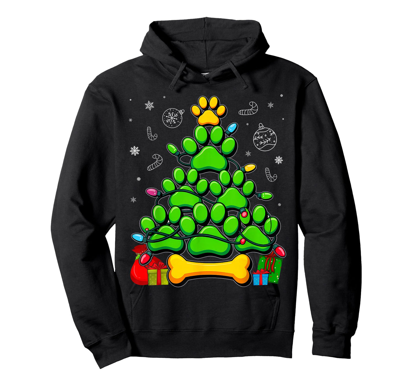 Lovers Cute and Funny Dog Paws Prints Tree Christmas T-Shirt