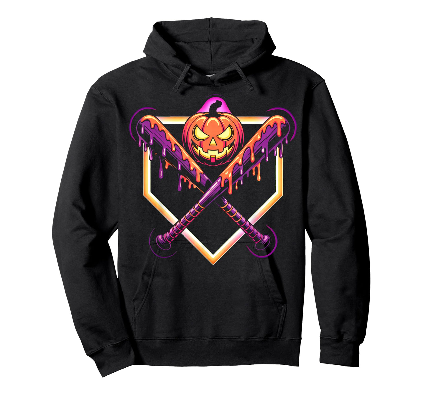 Halloween Pumpkin Baseball Crossed Bats Dripping Horror T-Shirt
