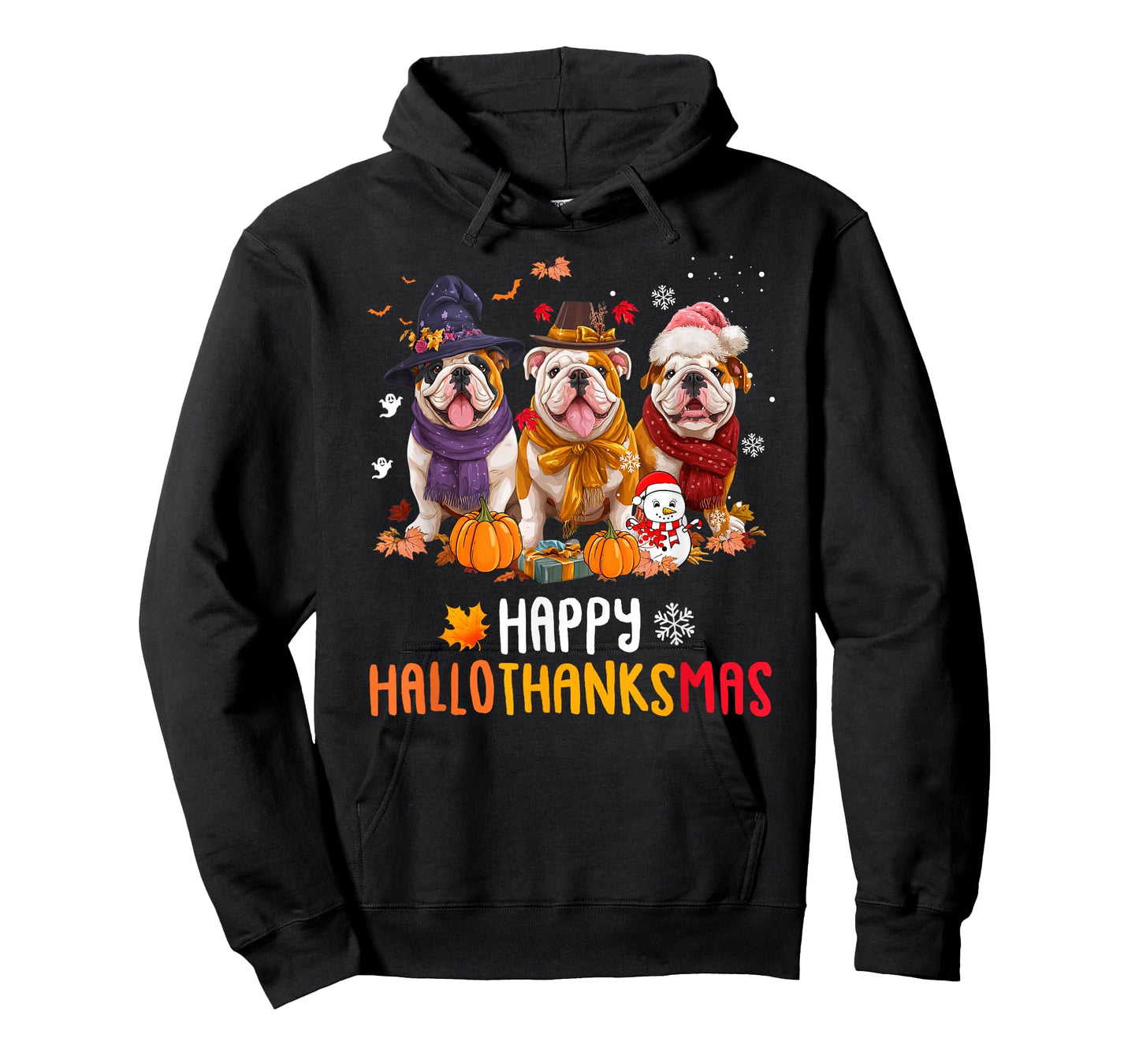 Bulldog Dog Christmas Happy Hallothankmas Thanksgiving T-Shirt