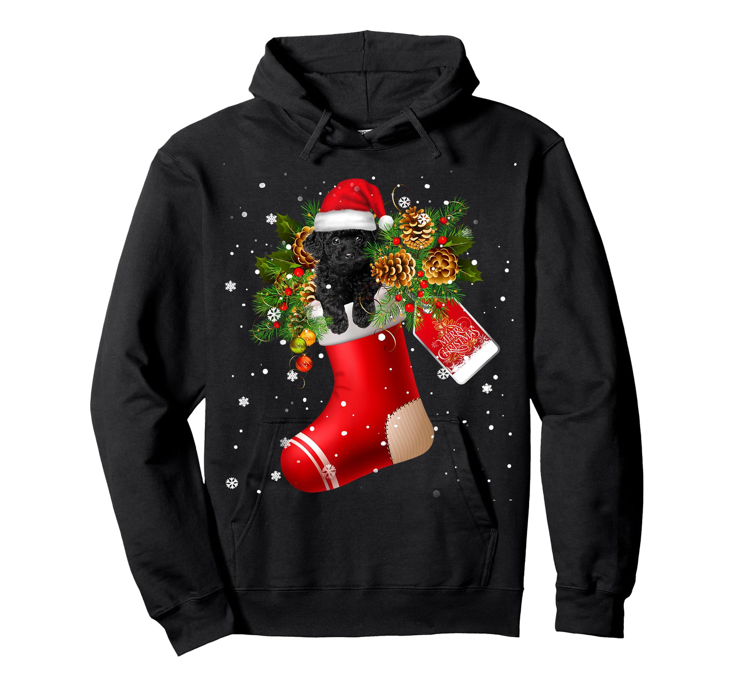 Santa Black Toy Poodle In Christmas Sock Pajama T-Shirt