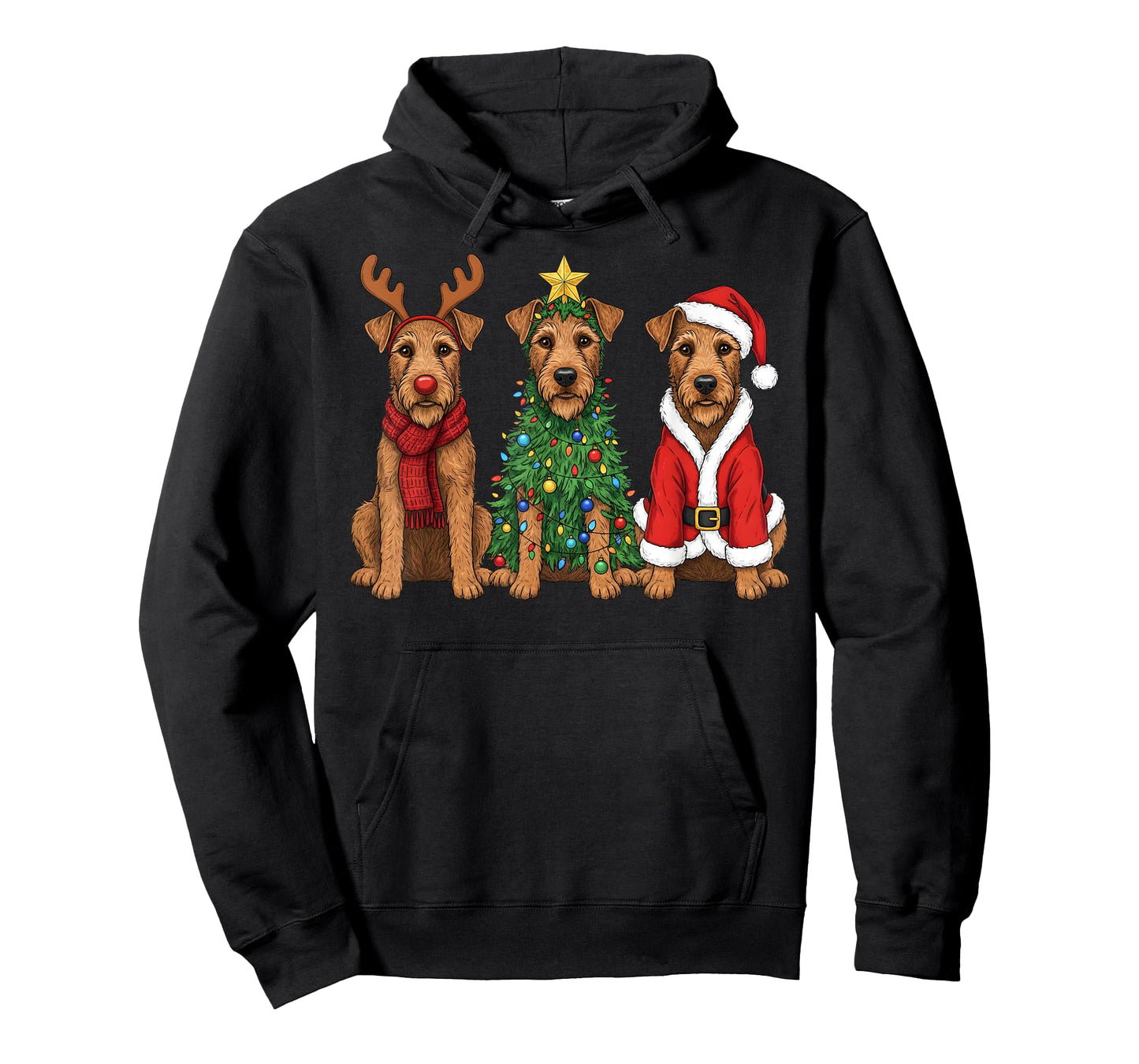 Retro Christmas Irish Terrier Santa Reindeer Dog Lover T-Shirt