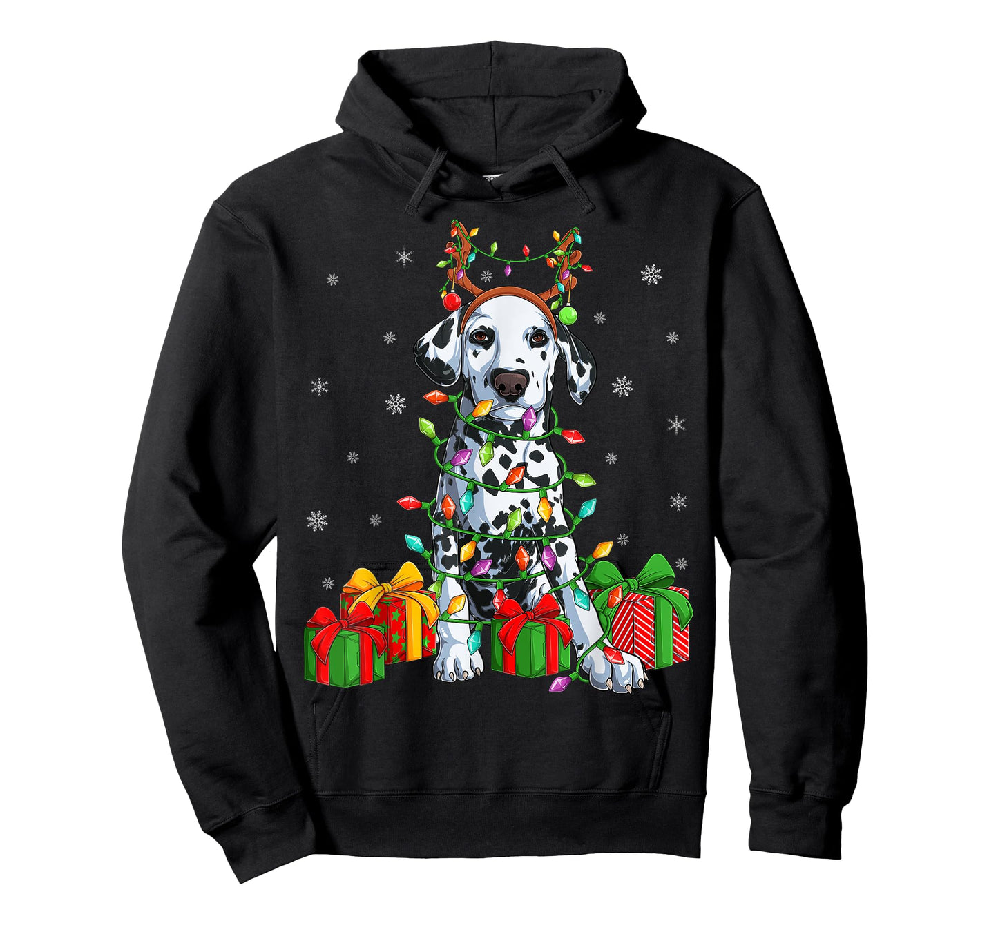 Dalmatian Dog Xmas Lighting Reindeer Hat Dalmatian Christmas T-Shirt for Men Women Kids