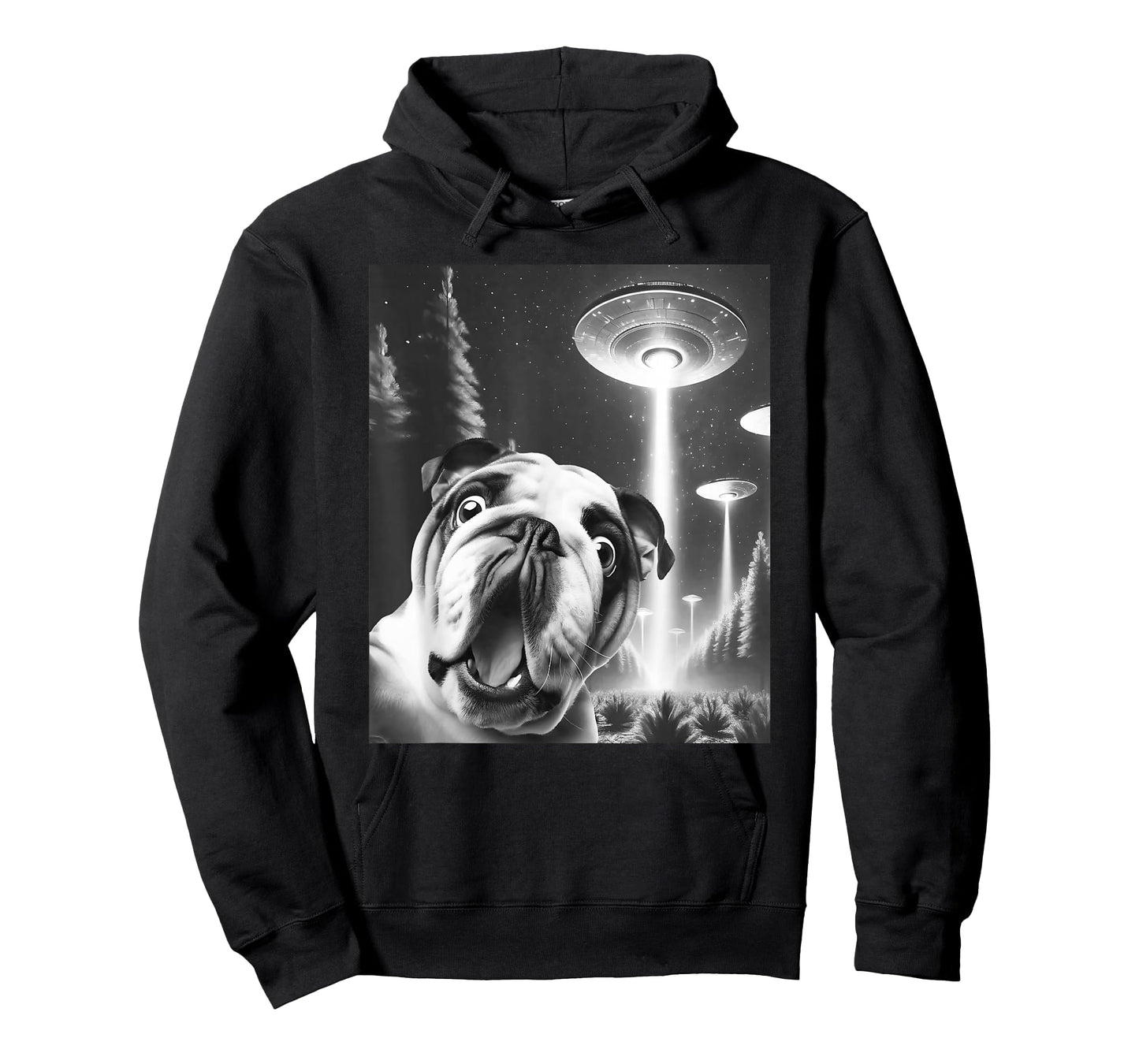 Funny English Bulldog Alien UFO Taking a Selfie Dog Mom Dad T-Shirt