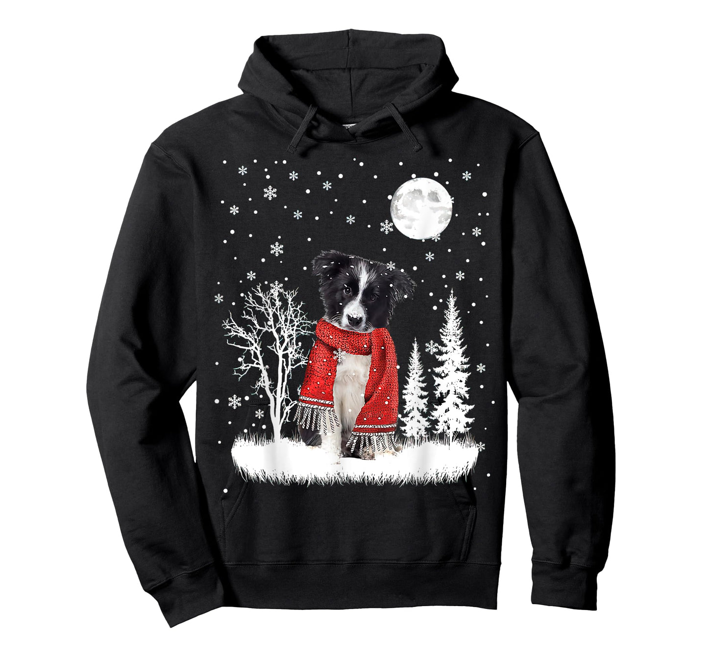Border Collie Under Moonlight Snow Christmas Pajama T-Shirt