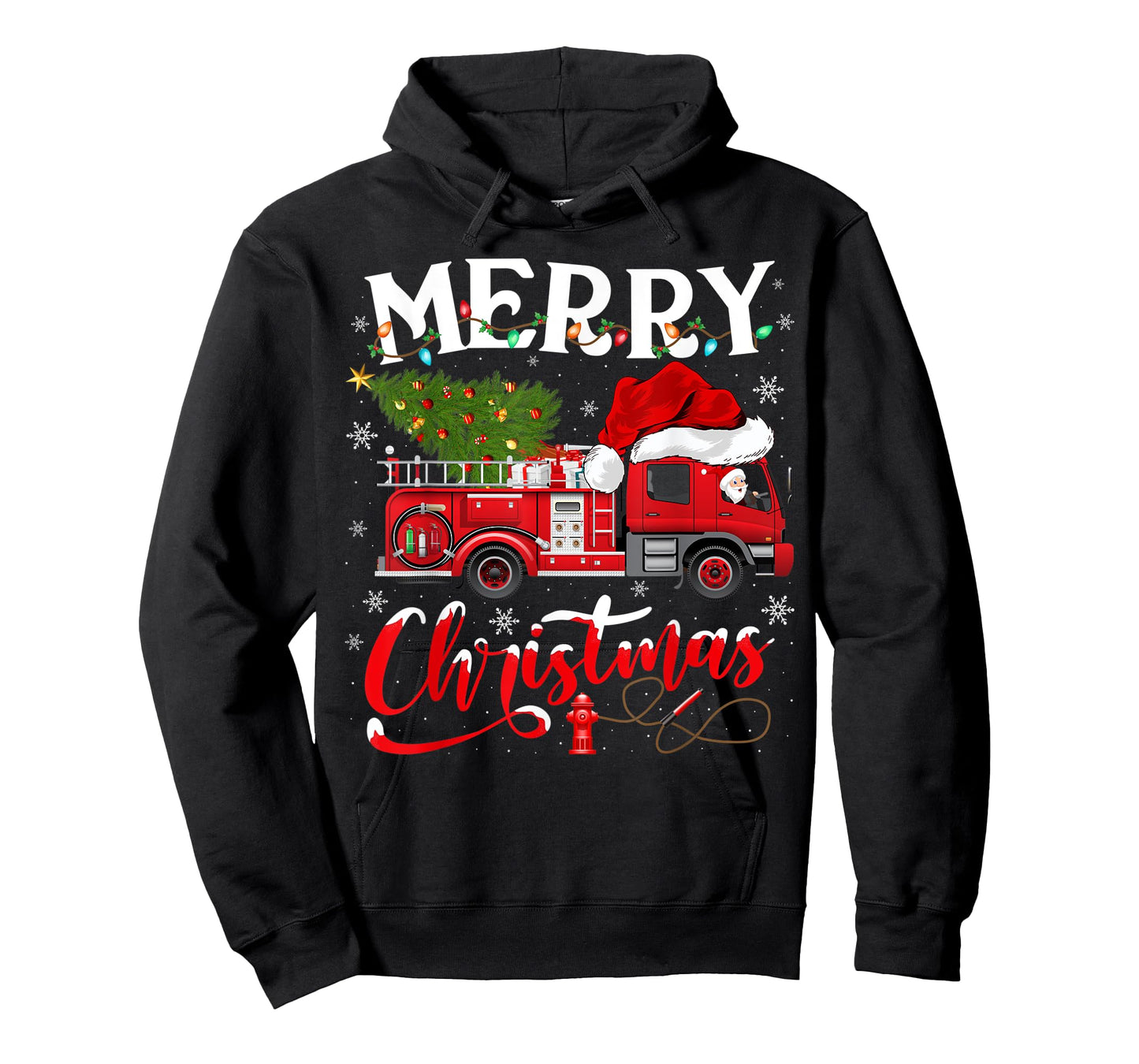 Fire Truck Xmas Tree Fireman Firefighter Merry Christmas T-Shirt