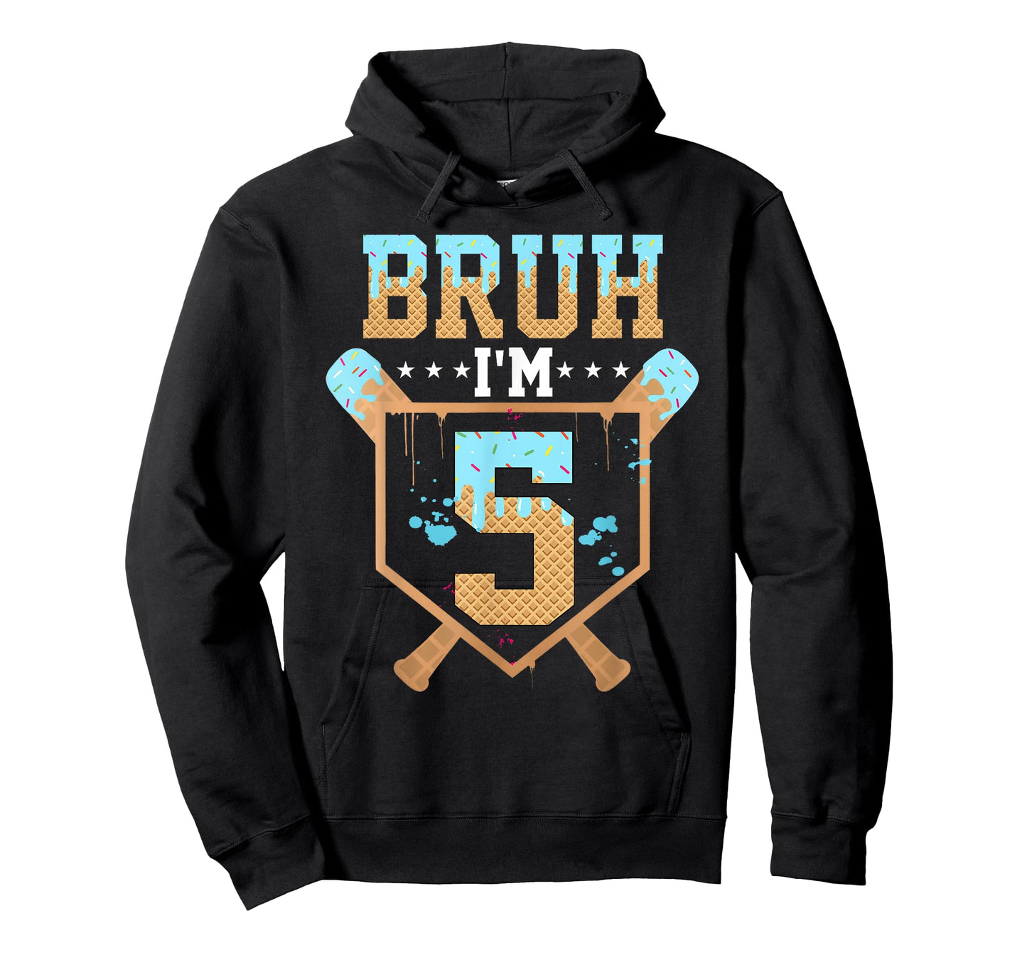 Bruh 5th Birthday Boy Baseball Ice Cream Drip 5 Year Old Boy T-Shirt