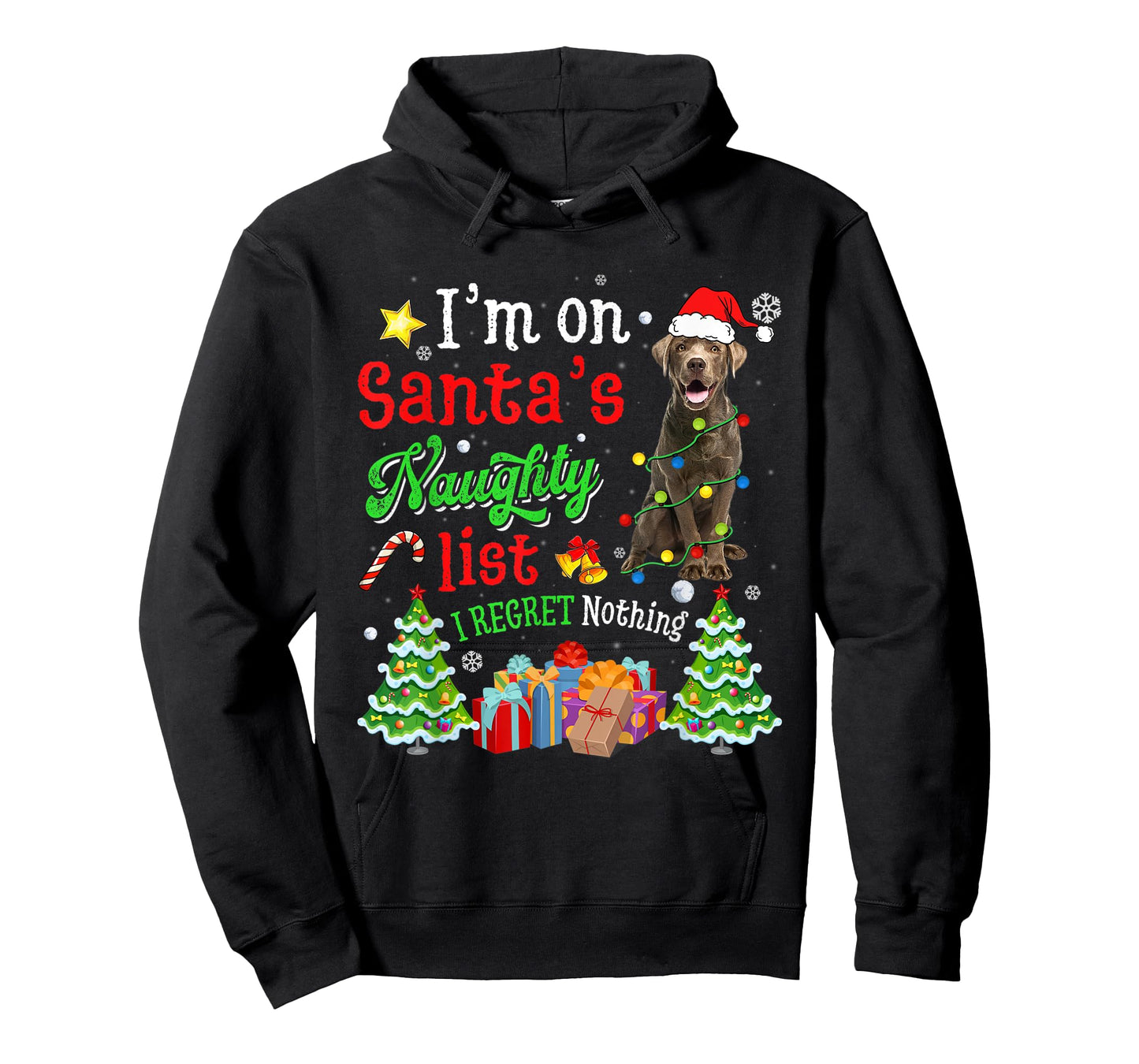 Labrador Dog On Santa's Naughty Funny List Xmas T-Shirt for Men Women Kids