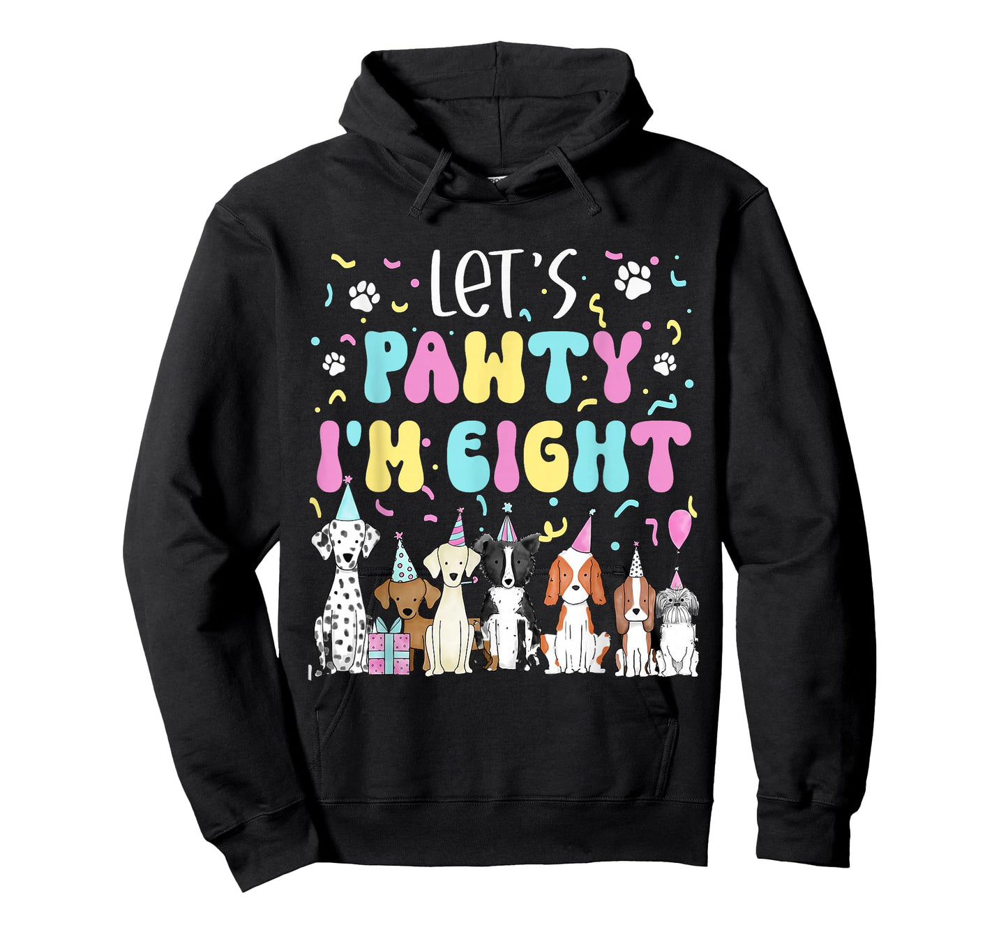 Kids Lets Pawty I'm Eight Pet Puppy Dog Theme Birthday Party T-Shirt