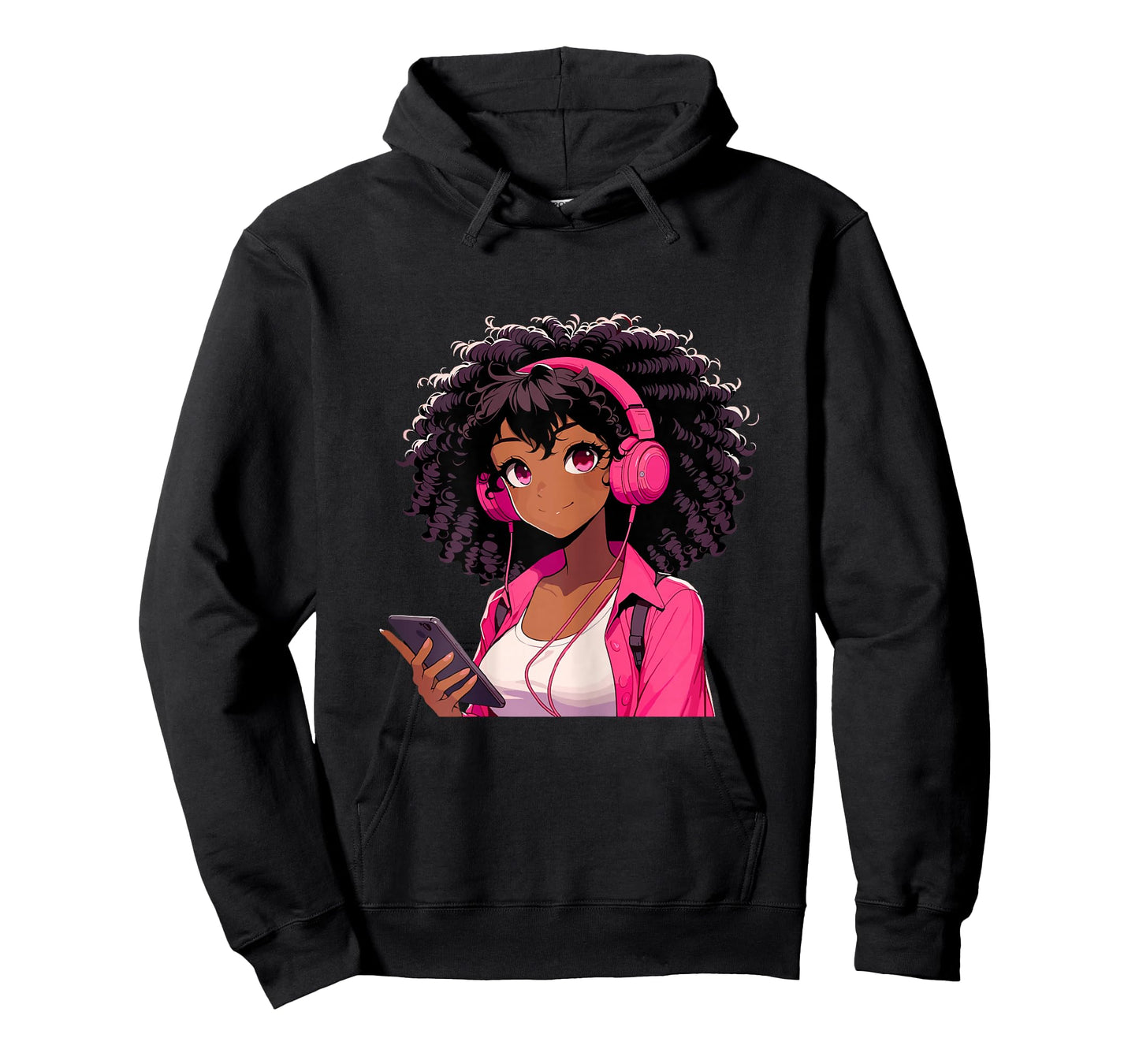 Black Girl Anime Music Headphones T-Shirt