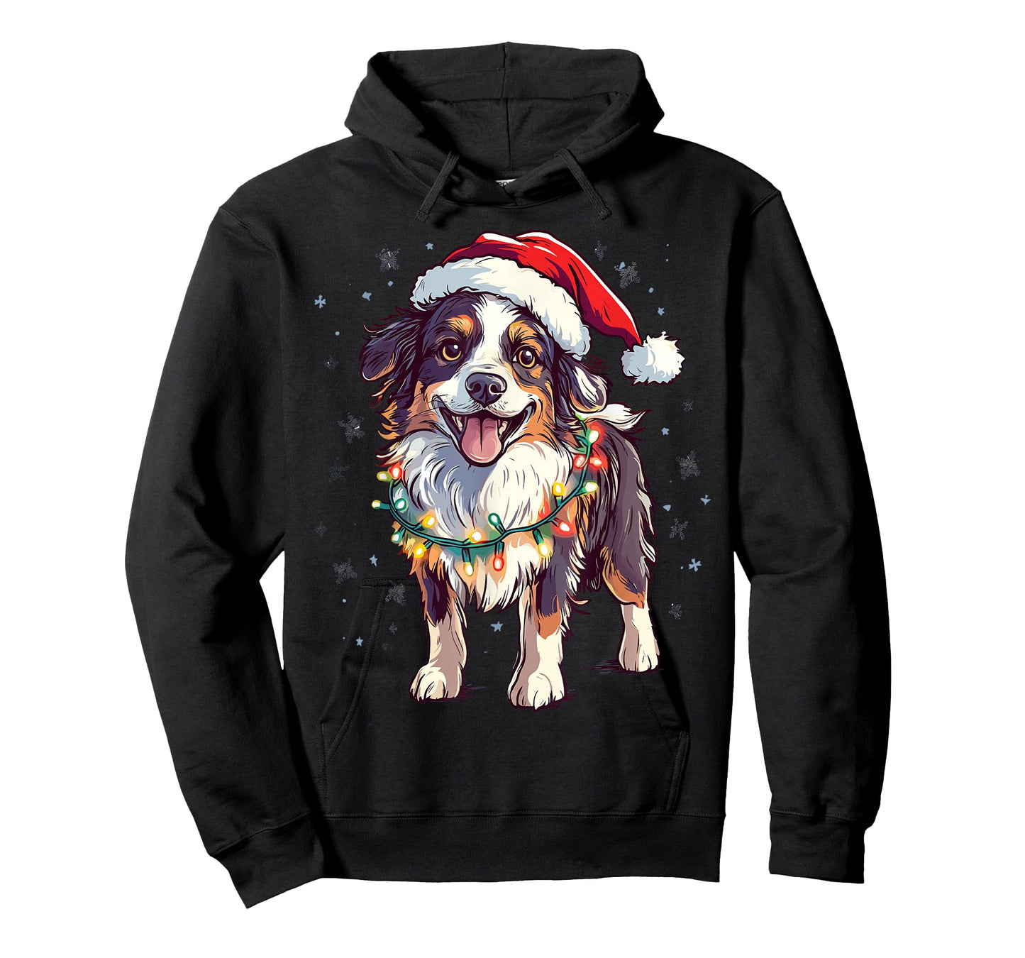 Australian Shepherd Santa Christmas Tree Lights Xmas Aussie T-Shirt