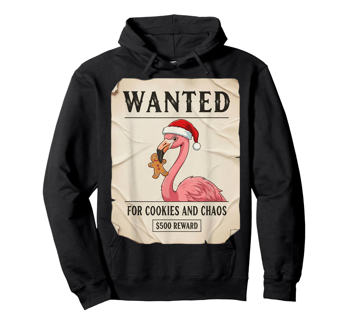 Wanted for Cookies and Chaos Funny Flamingo Christmas Pajama T-Shirt