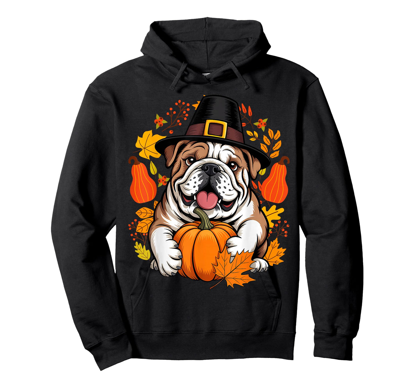 English Bulldog Pumpkin Leaf Thanksgiving Fall Halloween Dog T-Shirt