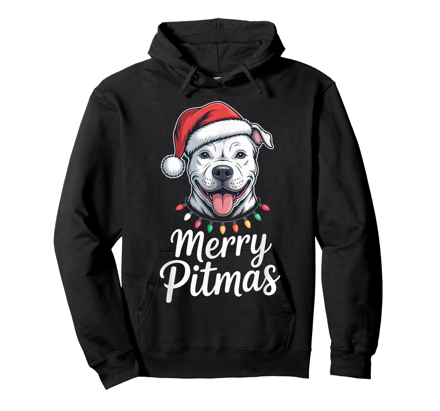 Merry Pitmas Pitbull Dog Christmas Lights Santa Hat Shirt T-Shirt