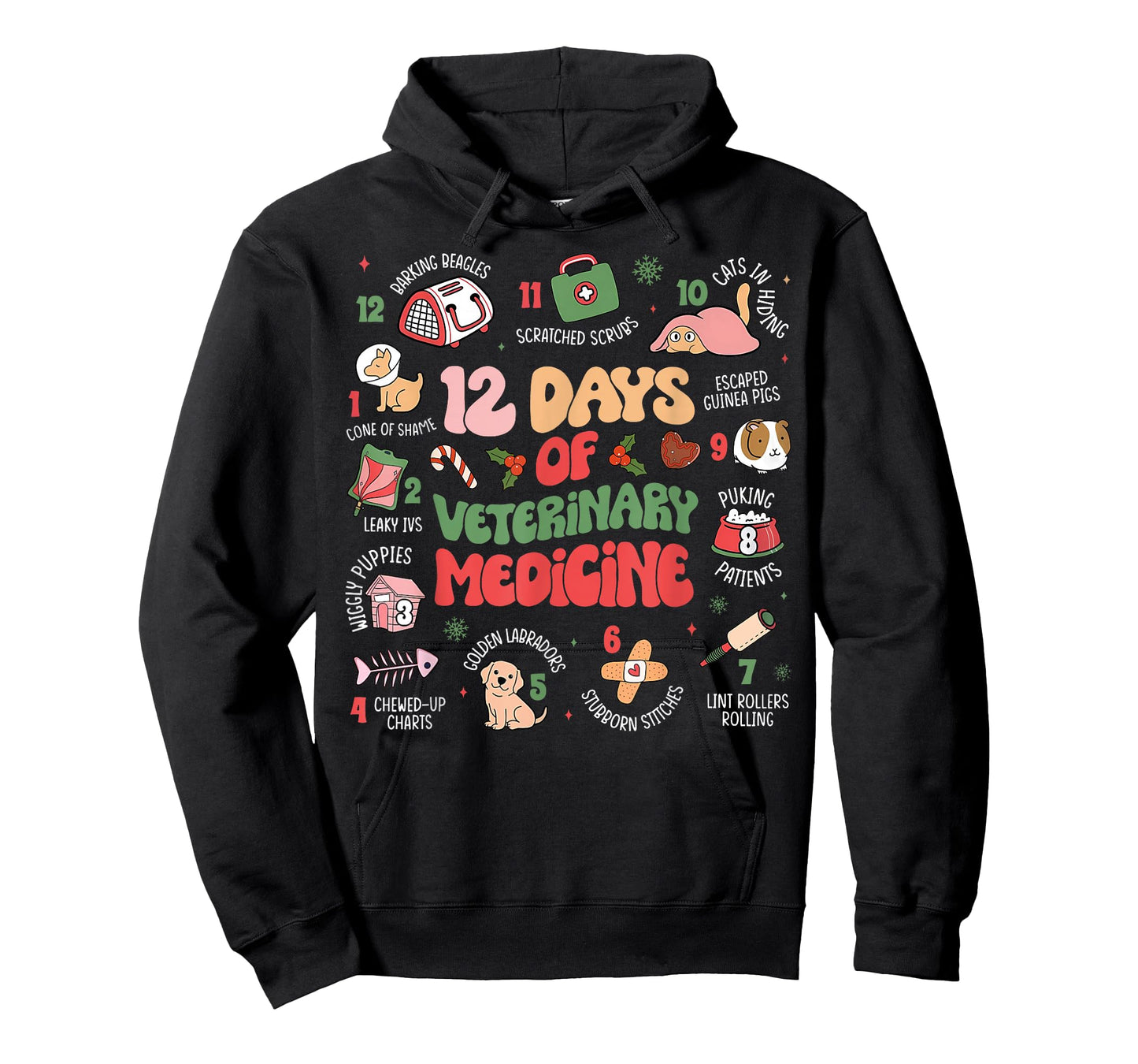 Funny Christmas Vet Tech 12 days of Veterinary Medicine T-Shirt