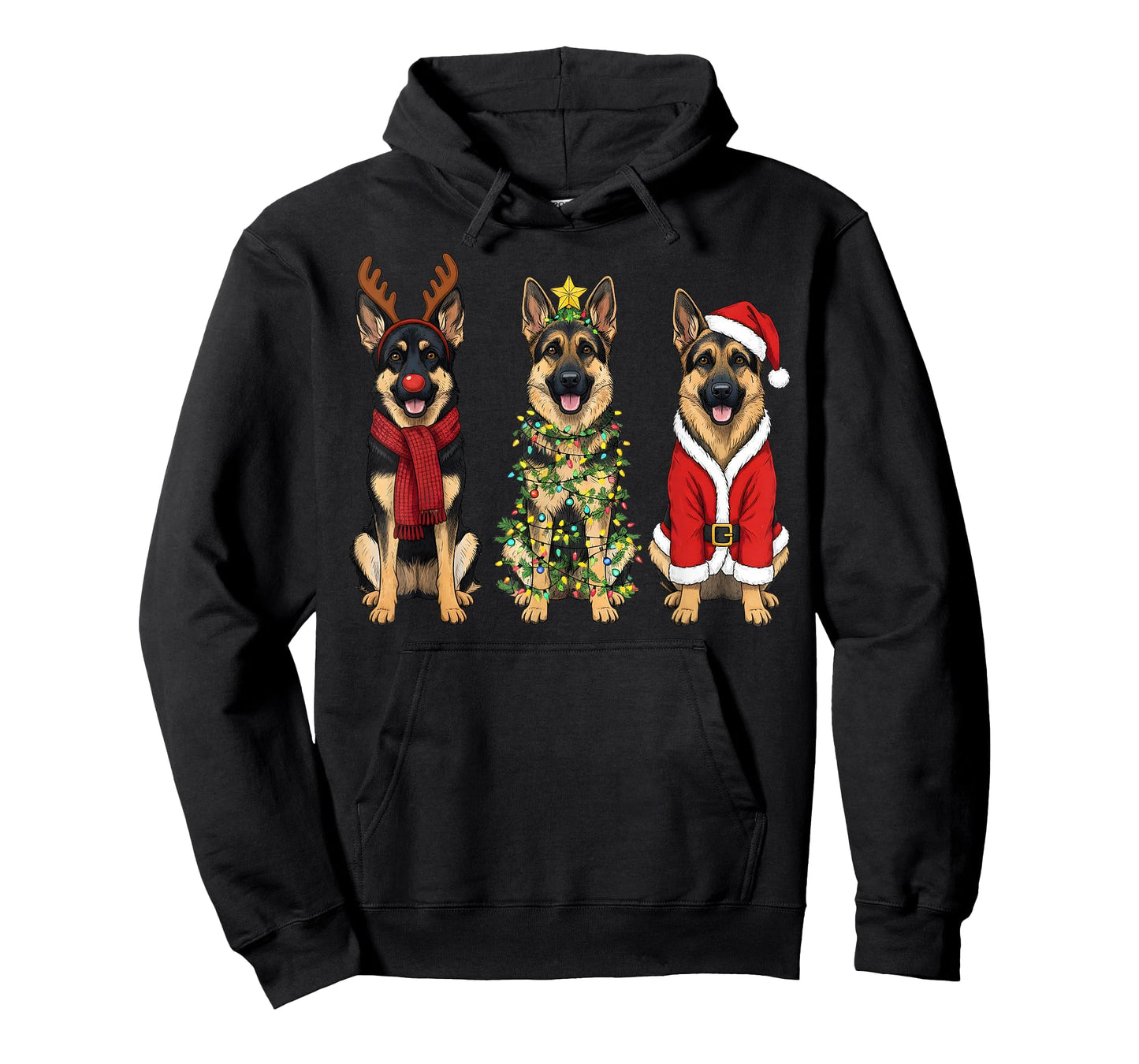 Retro Christmas German Shepherd Santa Reindeer GSD Dog Lover T-Shirt