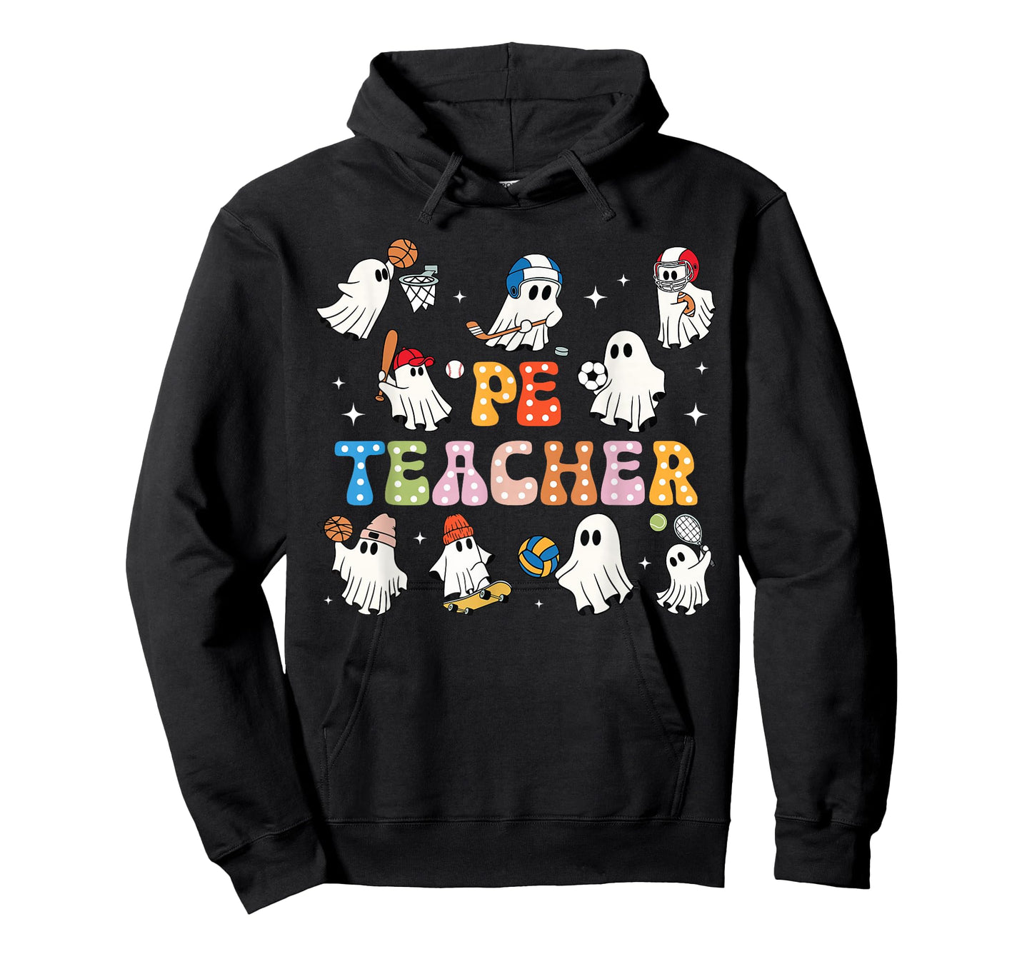 Halloween PE Teacher Ghost Playing Sports Physical Education T-Shirt