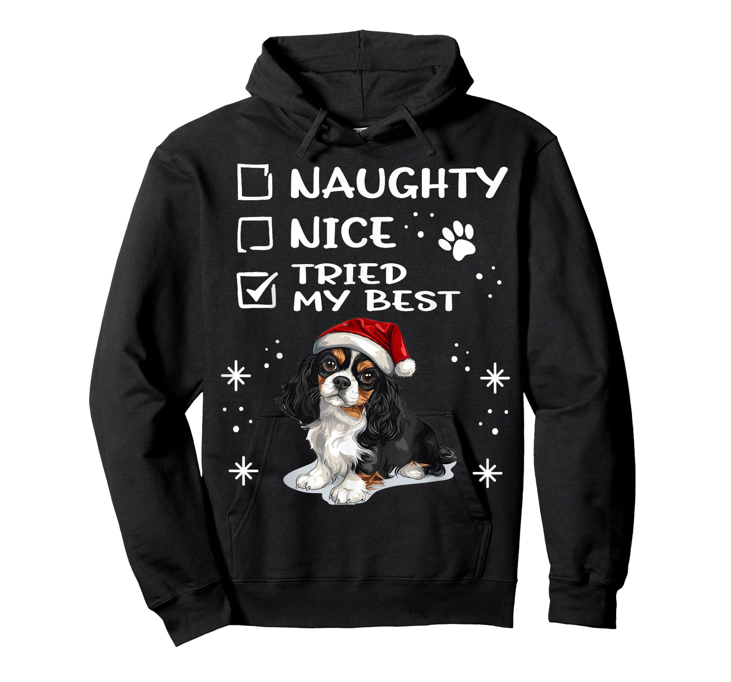 Cute Cavalier King Charles Spaniel Dog Christmas Naughty Men Women Kids T-Shirt