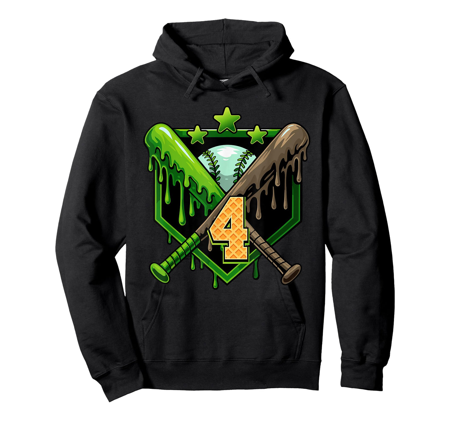 Baseball Drip 4th Birthday Boy Ice Cream Drip 4 Year Old T-Shirt