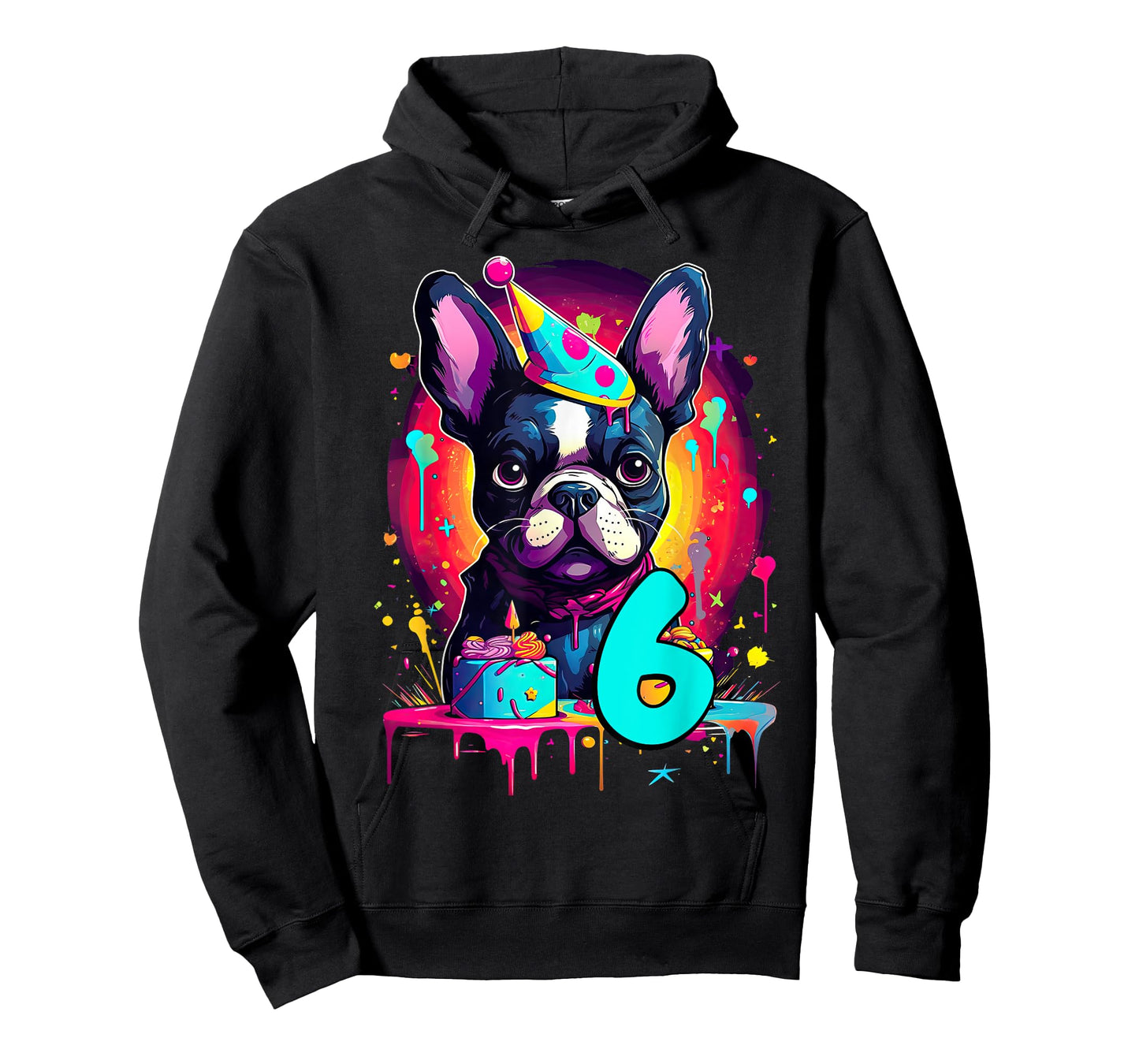 French Bulldog Dog 6th Birthday Themed Party 6 Years Old Men Women Kids T-Shirt