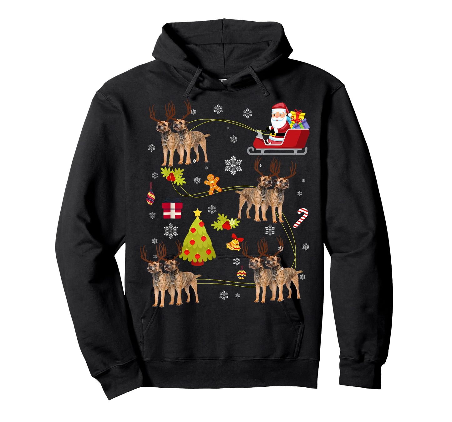 Santa Hat Border Terrier Christmas Tree Lights Xmas Gift T-Shirt