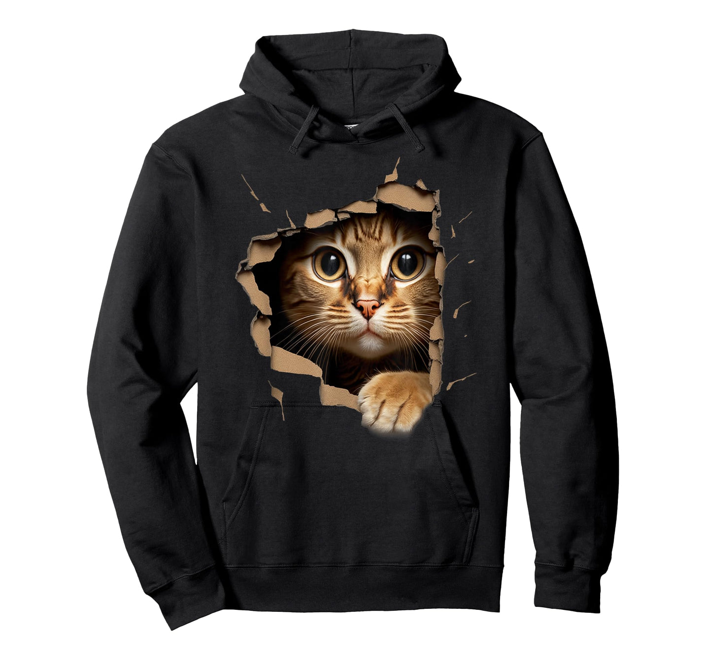Cute Kitten Looks from Torn Fabric - Cats T-Shirt Small