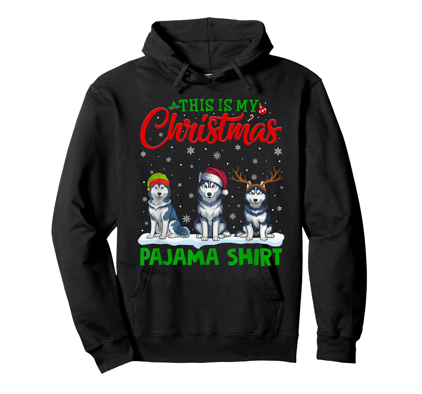 Xmas Santa Hat Reindeer Siberian Husky Dog Christmas Pajama T-Shirt