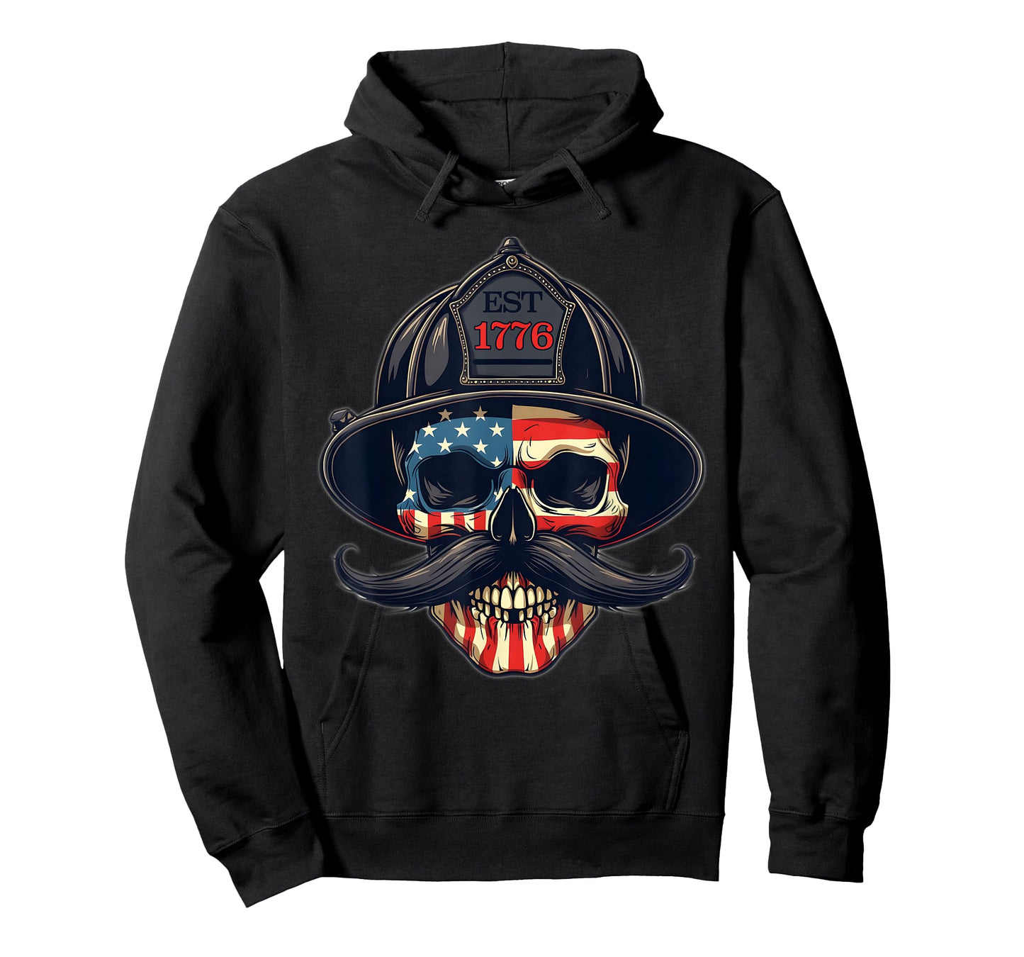 Firefighter Skull Mustache Fire Fighter Fireman USA Flag T-Shirt