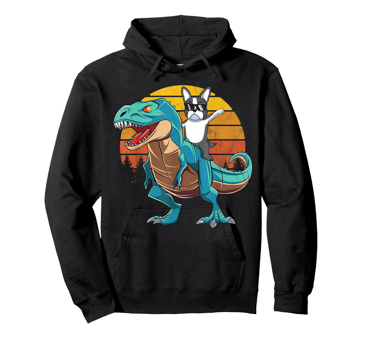 Boston Terrier Dog Riding Dinosaur T Rex Boys T-Shirt