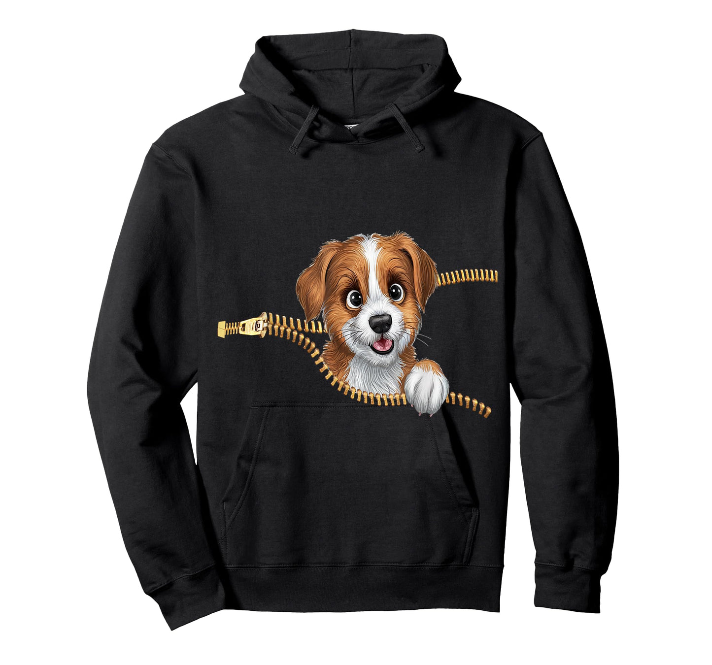 Cute Dog in Pocket Funny Zipper Pocket Graphic Design Puppy T-Shirt