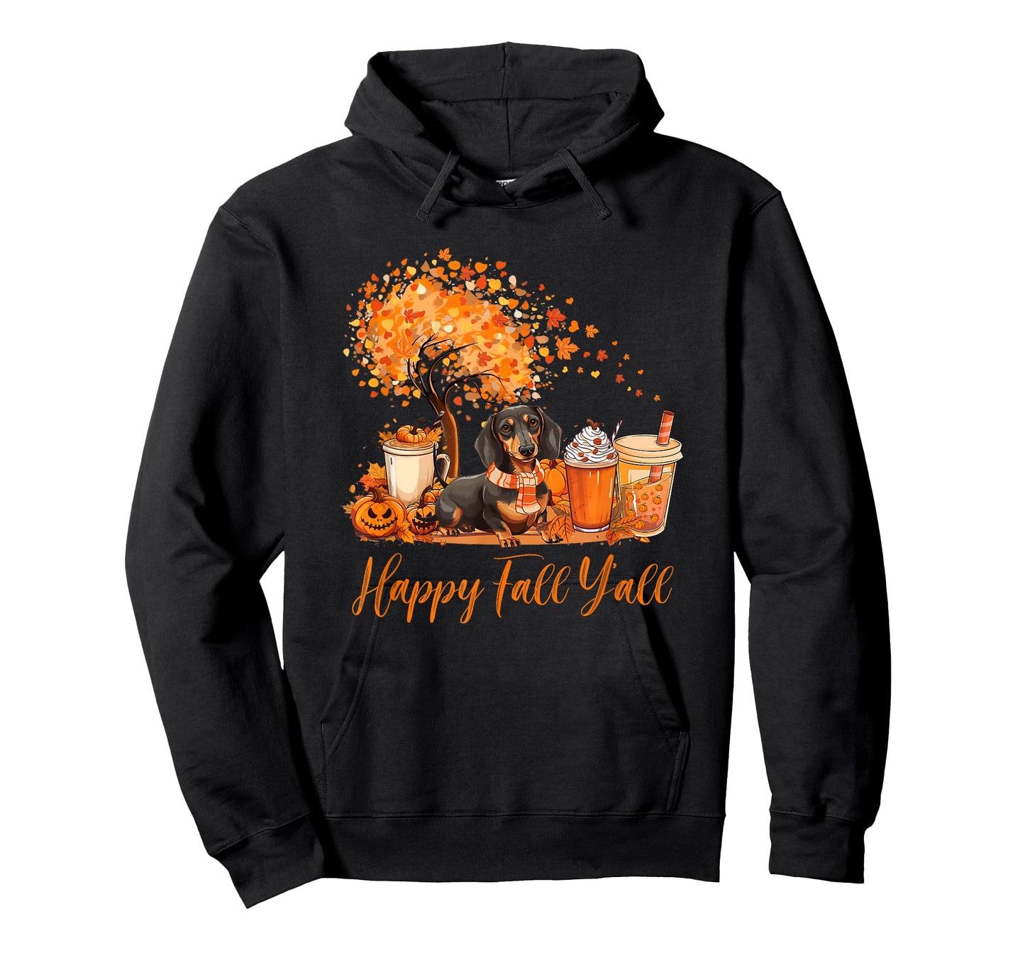 Happy Fall Y'all Dachshund Autumn Pumpkin Spice Latte T-Shirt