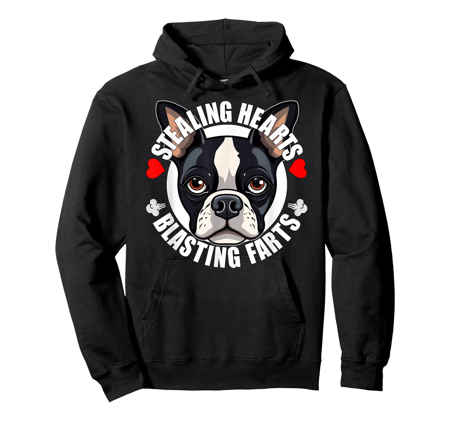 Funny Boston Terrier Stealing Hearts Blasting Farts Cute Dog Men Women Girls Kids T-Shirt