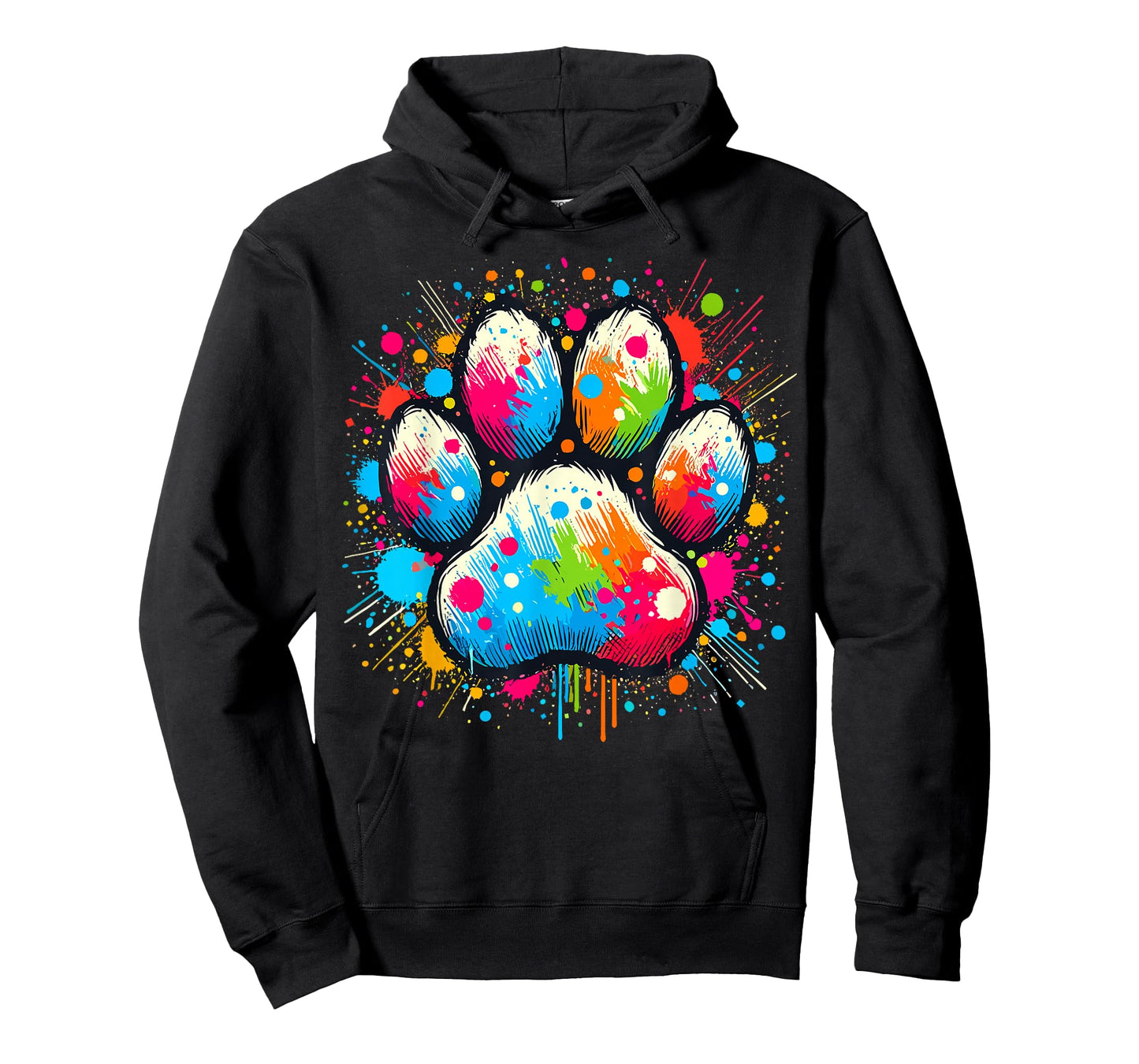 Dog Paw Lover Print Colorful Paw Dog T-Shirt, Unisex-Adults & Kids, Black, Small, Short Sleeve, Crew Neck, Classic Fit
