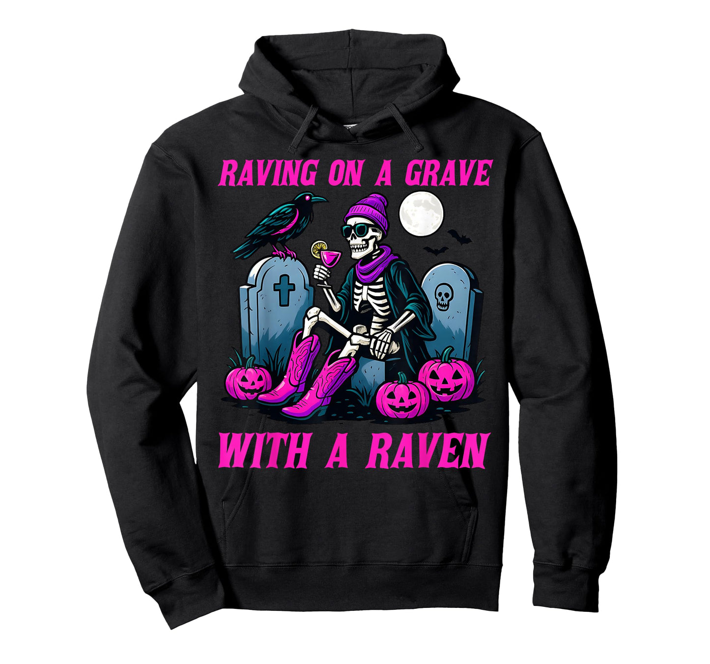 Raving on a Grave with a Raven Halloween Skeleton Party T-Shirt