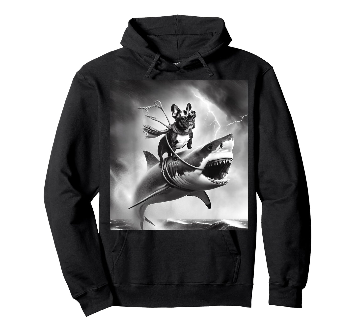 Funny Dog French Bulldog Riding a Shark in Tornado Meme T-Shirt