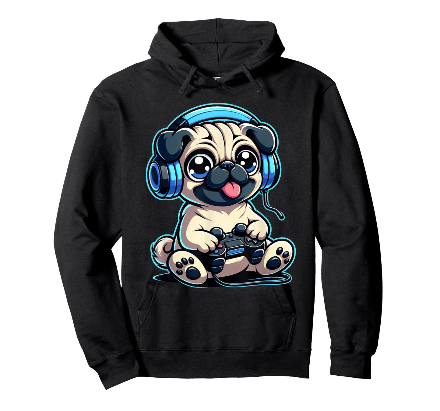 Funny Pug Gamer Dog Gaming Pug Pugs Video Game T-Shirt, Small, Black