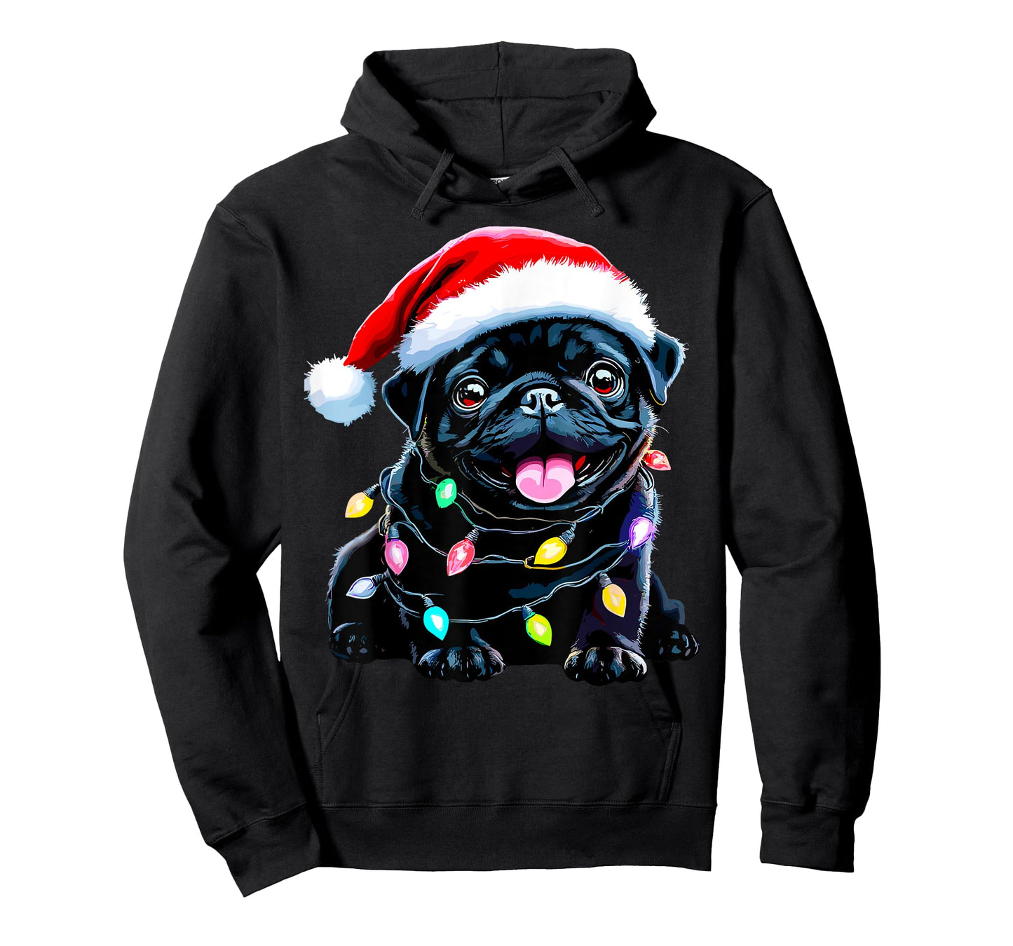 Funny Pug Santa Dog Lover Xmas Christmas Lights Men Women Kids T-Shirt