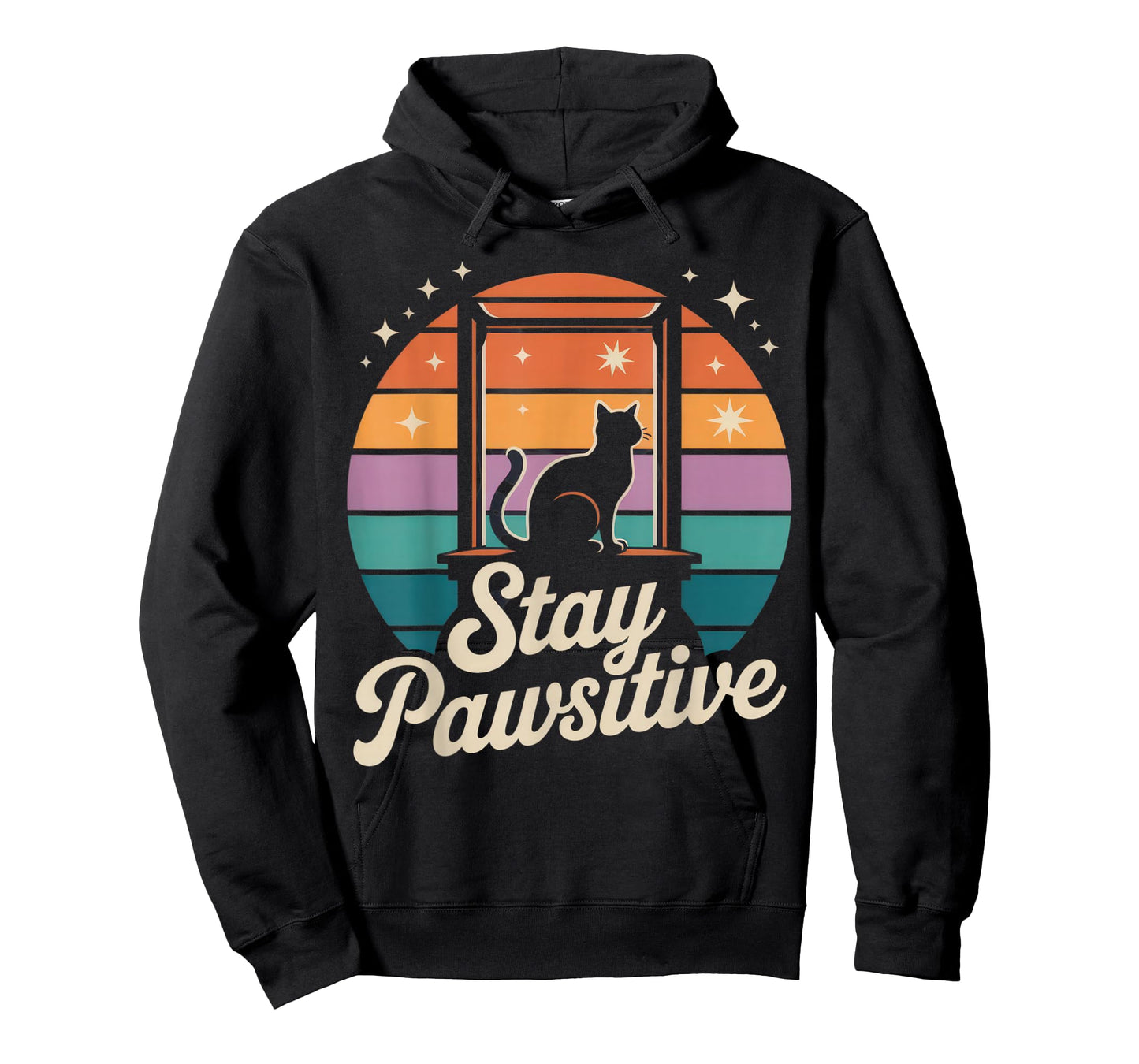 Stay Pawsitive Cat Silhouette Retro Sunset Outfit T-Shirt