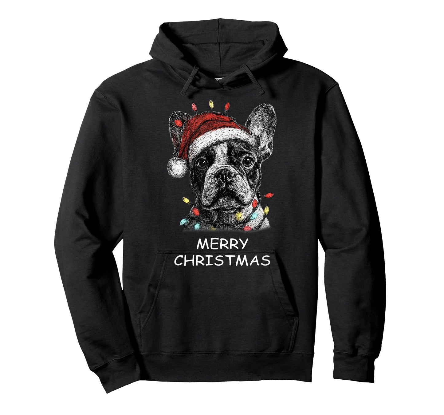 Funny French Bulldog Dog Santa Hat Xmas Lights Christmas T-Shirt
