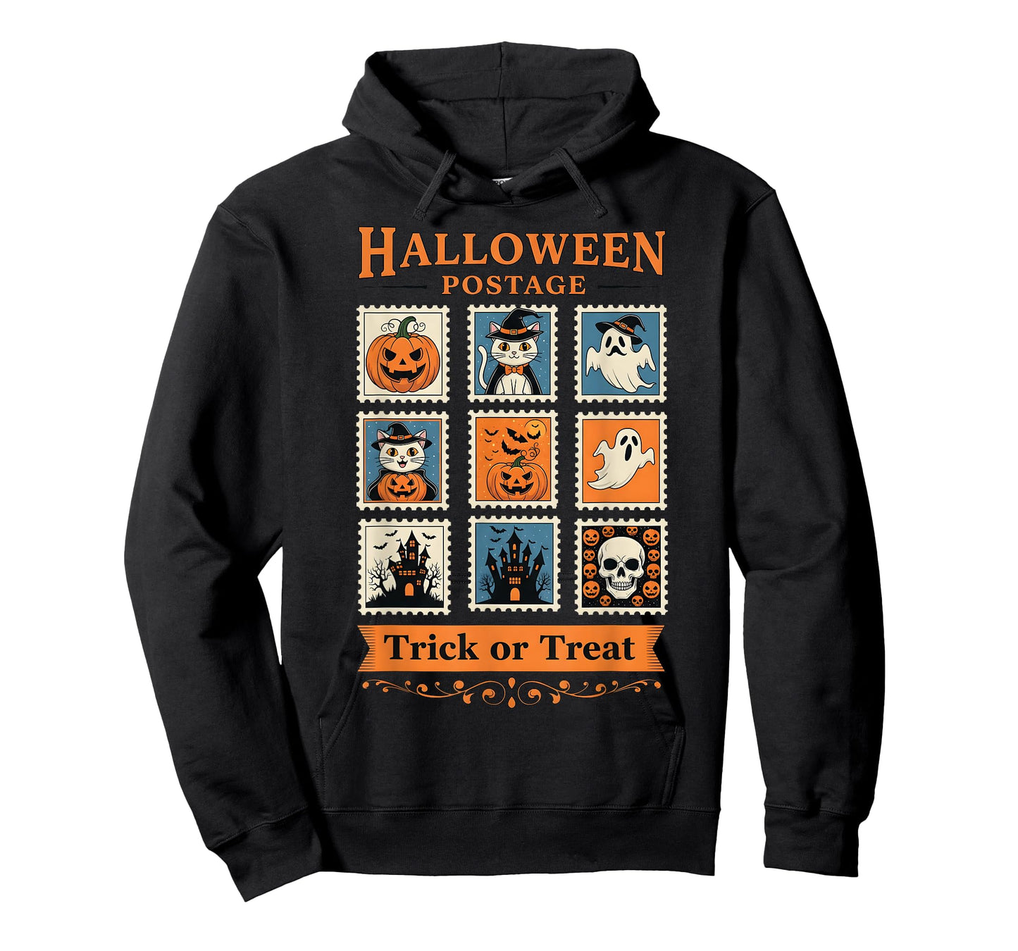 Halloween Postage Trick or Treat Ghost Skull Cat T-Shirt