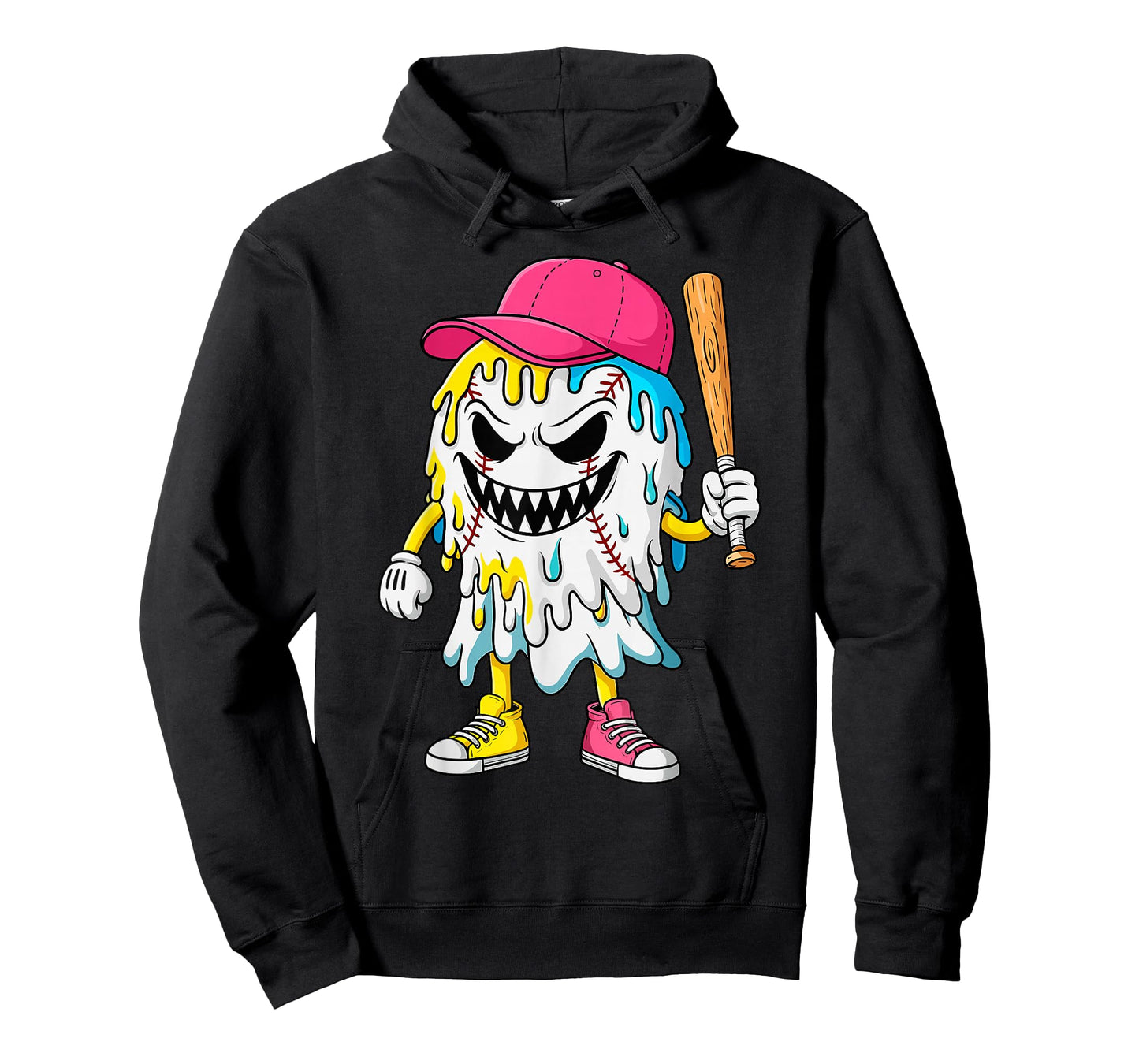 Ice Cream Drip Ghost Baseball Lovers Baseball Drip Halloween T-Shirt