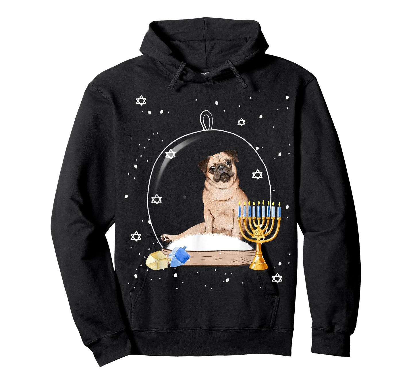 Hanukkah Pug Dog Snow Globe Pajama T-Shirt for Men Women Kids
