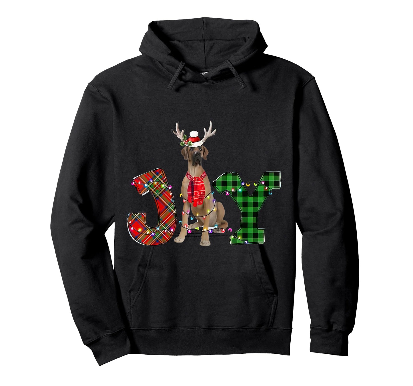 Joy Christmas Lights Fawn Great Dane Dog Santa Hat Pajama T-Shirt