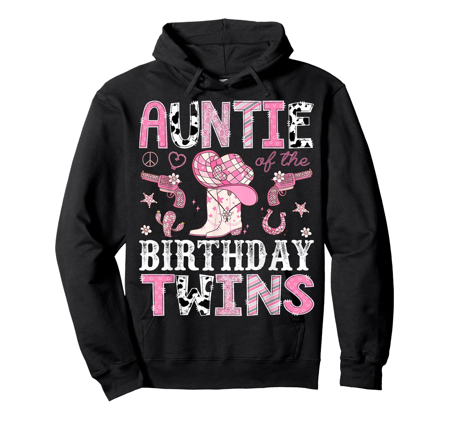 Auntie of The Birthday Twins Pink Rodeo Cowgirl Western T-Shirt